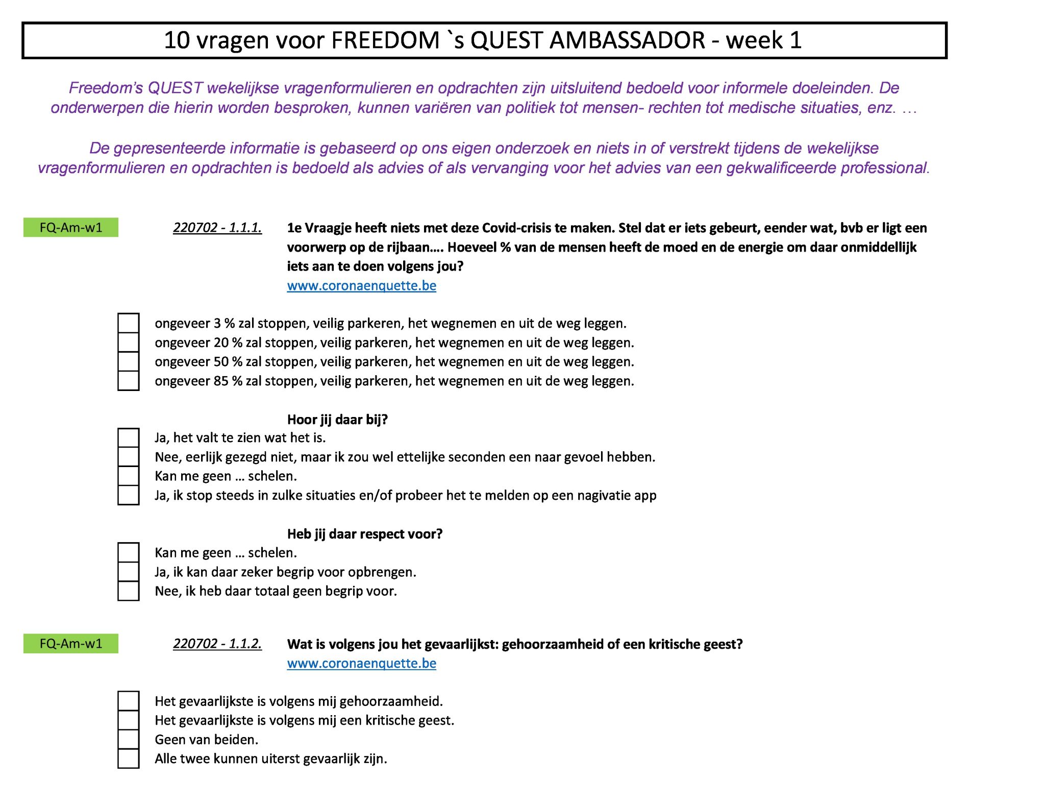 1ste blz v week 1 FREEDOM AMBASSADOR